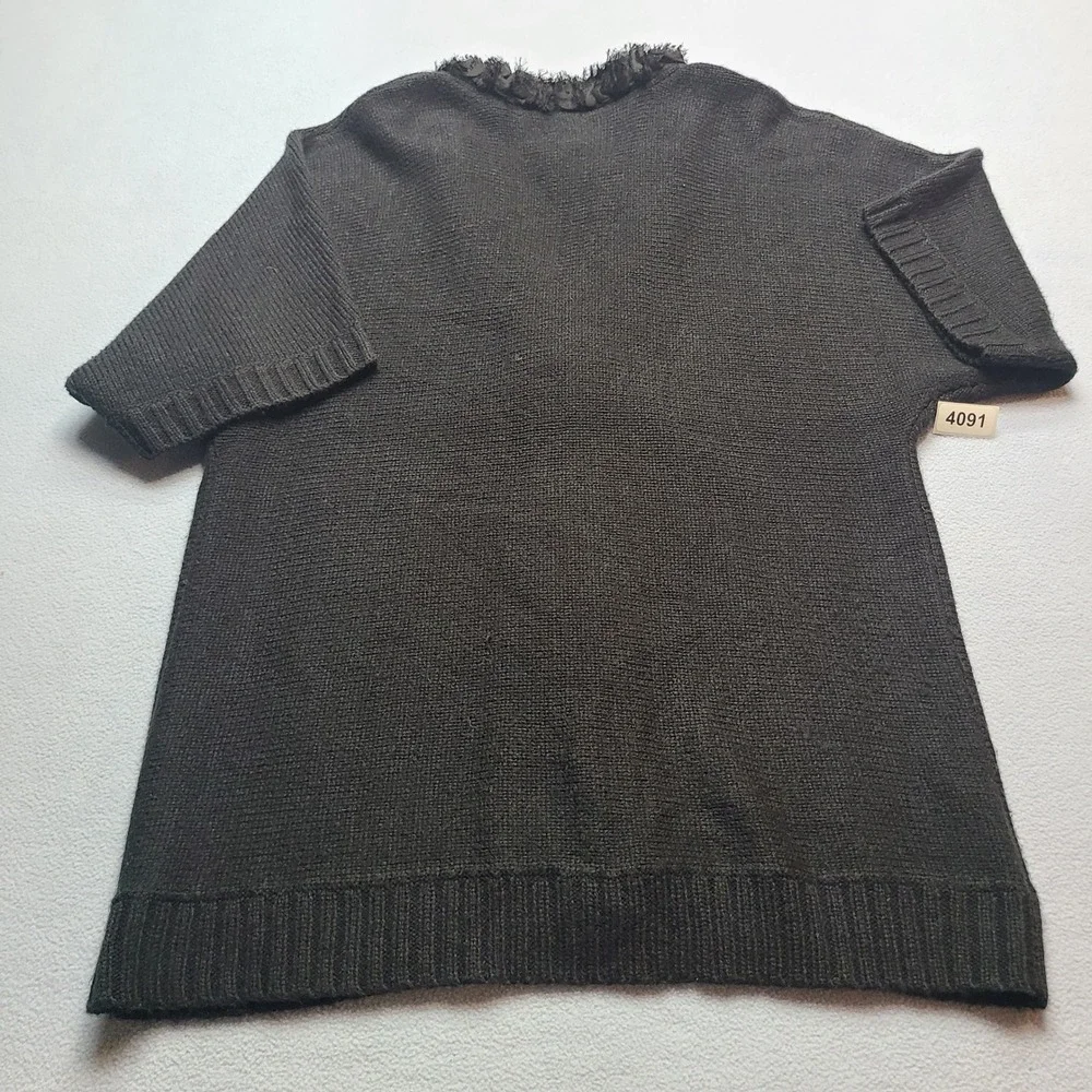 Chico's Cardigan Women Size 2 Black Excellent Rosette Trim Short Sleeve Knit